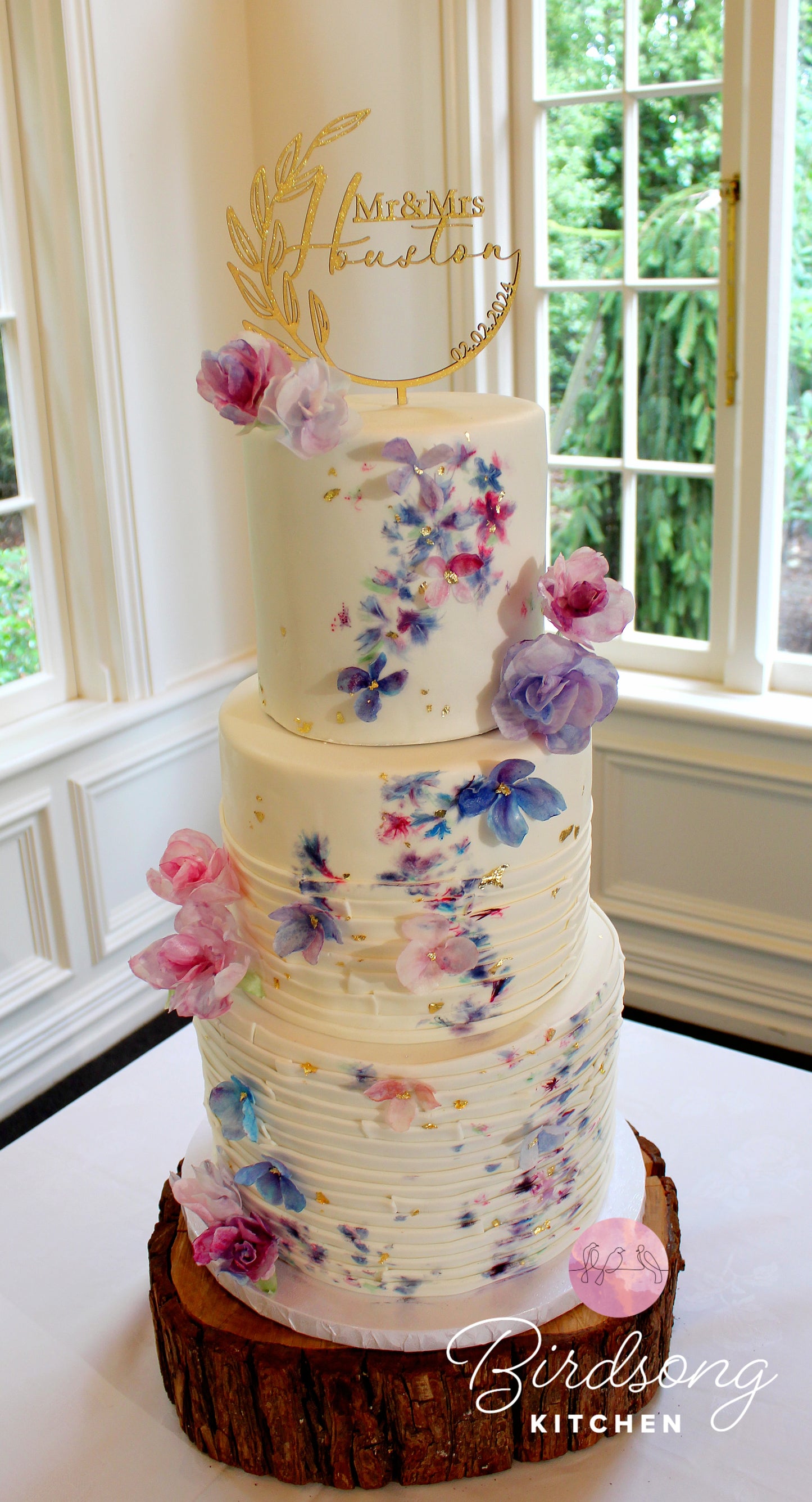 Hand painted flowers wedding cake