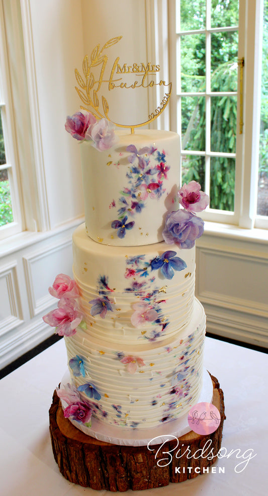 Hand painted flowers wedding cake