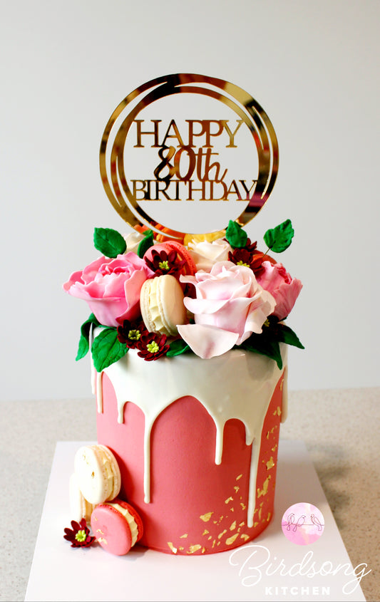 Handmade flower drip cake