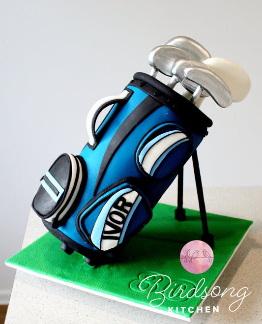 Sculpted golf bag cake